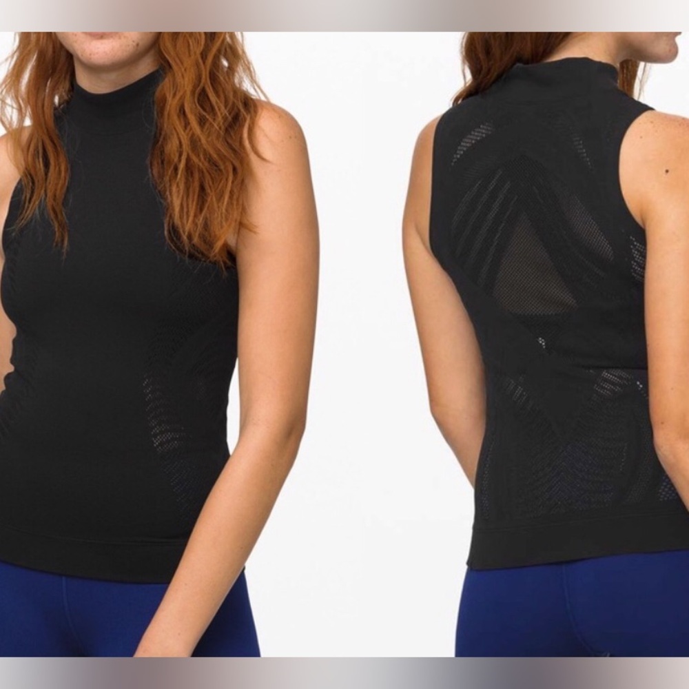 Lululemon New With Tags Black Sleeveless Reveal mock neck tank Aurora size 2 New